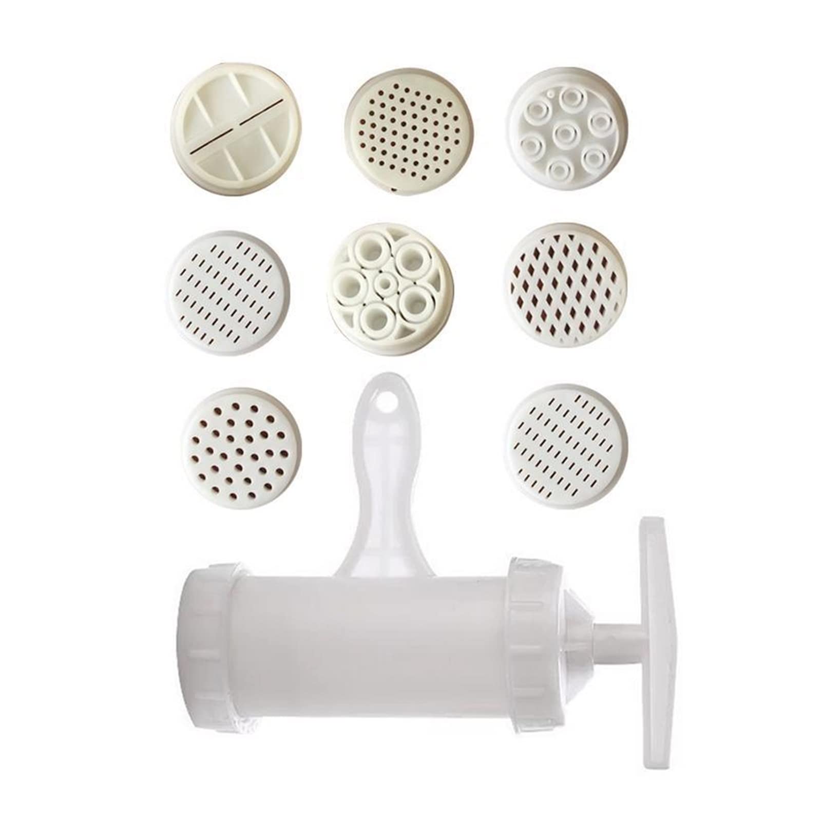 JLLidcy Hand Crank Pasta Maker Machine - 7 Moulds for Homemade Noodles, Dumpling Wrappers & Pasta | Durable Plastic Noodle Press for Italian, Asian & European Cuisine | Perfect for Home Kitchen, Restaurant & Gift (White)