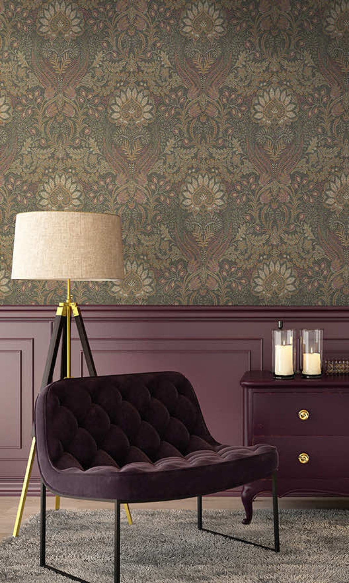 Burnt Orange Bold Paisley Metallic Damask Wallpaper Roll R8437 - Perfect for Living Room, Bedroom, or Home Office Accent Wall Decor