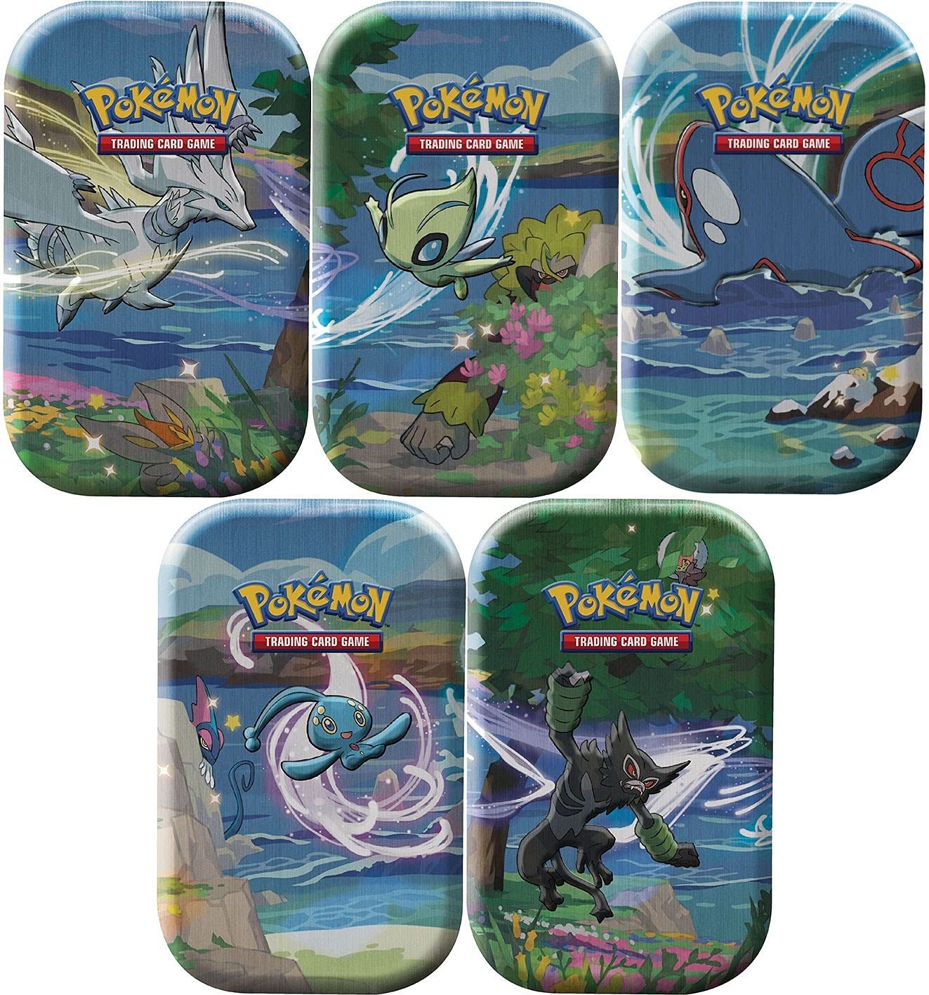Pokemon Shining Fates Mini Tins Set of 5 - Celebi, Reshiram, Kyogre, Zarude & Manaphy Collectible Trading Card Tins | Perfect for Pokemon Card Collectors, Gifts & Game Nights