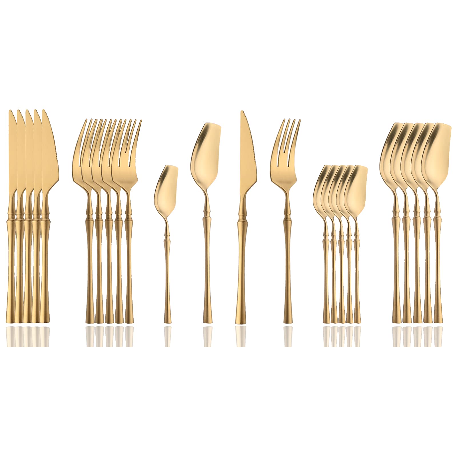 Premium 24-Piece Square Head Flatware Set - 304 Stainless Steel Silverware Service for 6 (Spoons, Knives, Forks) - Luxury Matte Finish, Dishwasher Safe - Gold - Perfect for Dinner Parties, Wedding Gifts & Upscale Dining