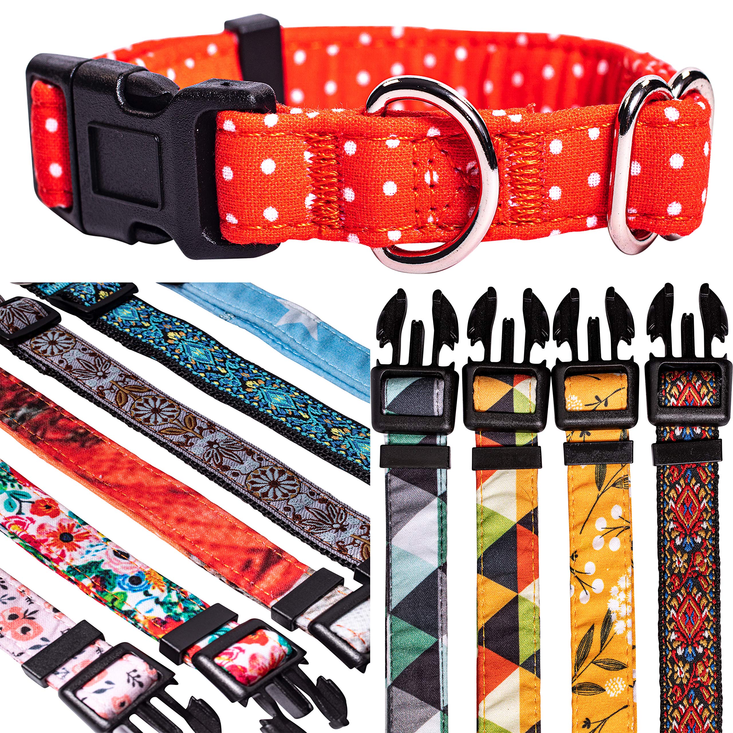 Premium Adjustable Dog Collars for Small, Medium & Large Dogs - Durable Nylon Pet Collars with Stylish Designer Patterns & Vibrant Colors (Pink Dots Design) - Perfect for Daily Walks, Training & Outdoor Adventures