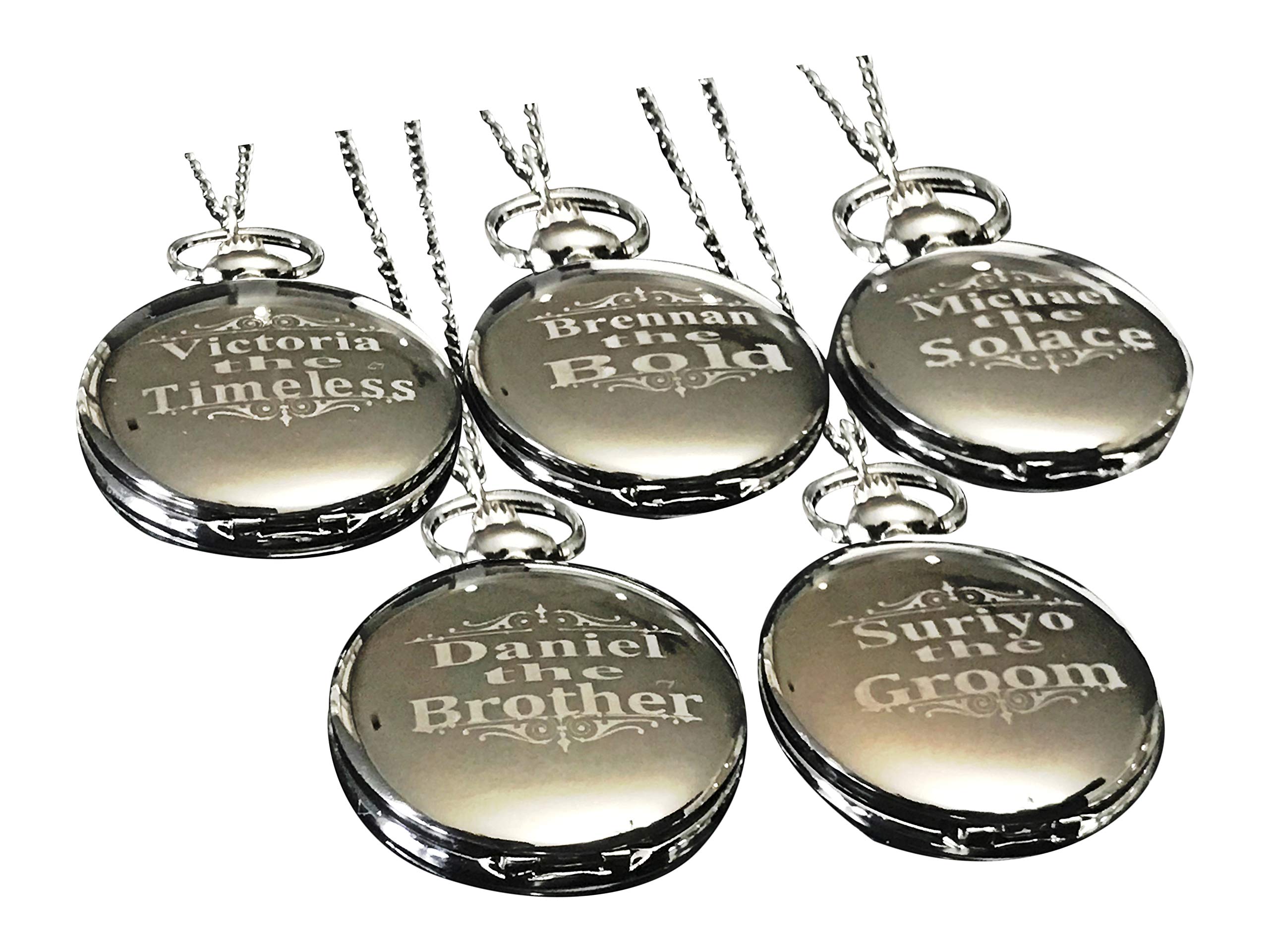 Personalized Pocket Watch Set for Groomsmen - 5 Unique Engraved Gifts with Chain & Box (4 Colors) - Perfect for Weddings, Anniversaries & Special Occasions