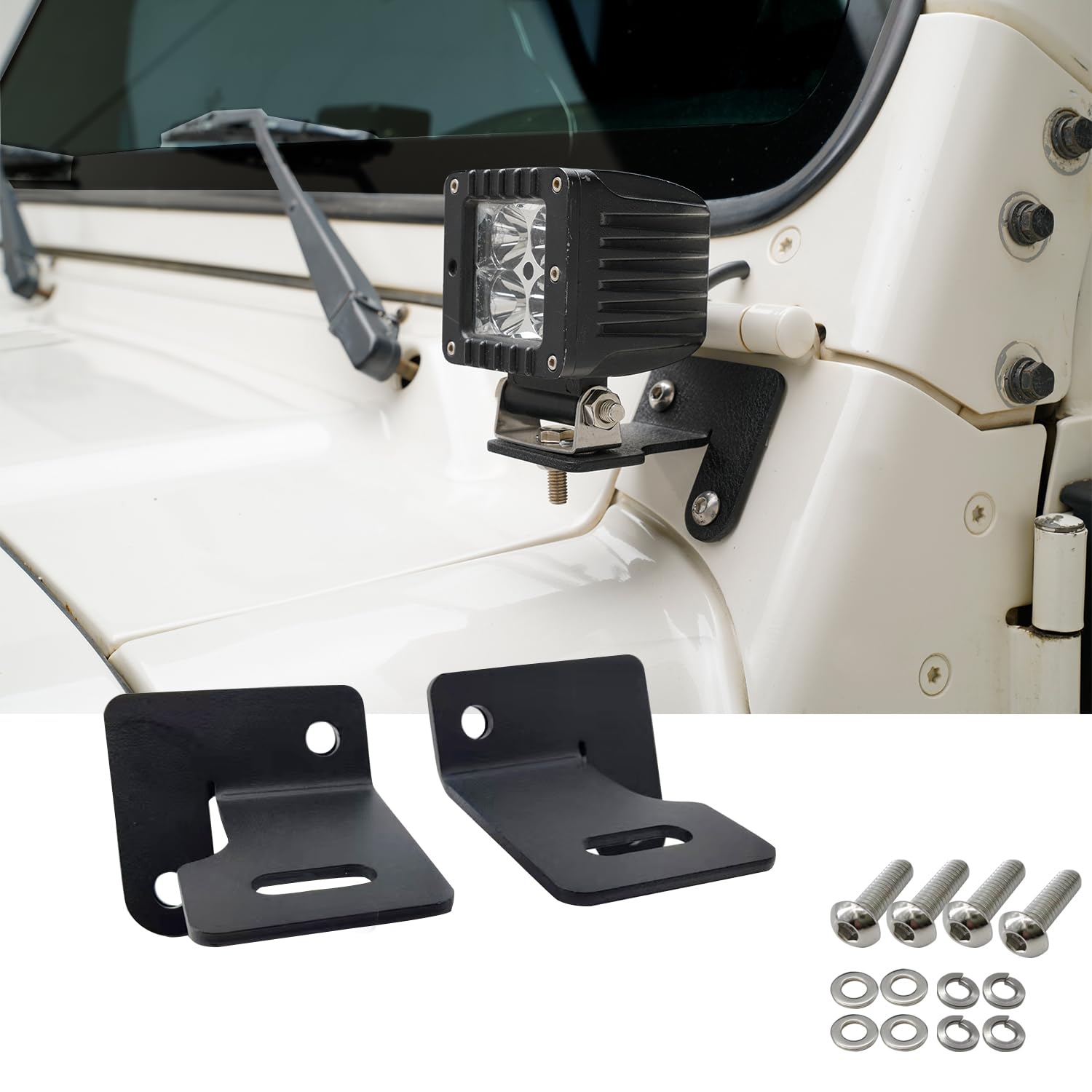 Jeep Wrangler TJ YJ Windshield Hinge Light Mounting Brackets (1987-2006) - Durable Off-Road LED Light Brackets for Jeep Wrangler YJ & TJ Models - Perfect for Off-Roading, Camping & Night Adventures