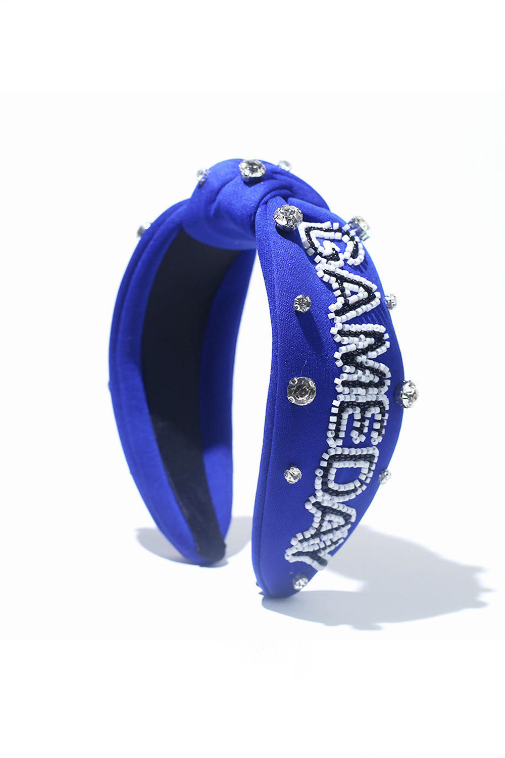 Sparkling Blue Rhinestone & Beaded Game Day Headband - Stylish Hair Accessory for Football, Cheerleading, and Sports Events