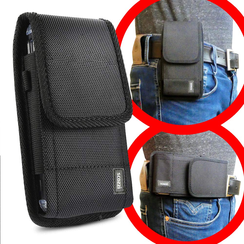 Scozzi XL Belt Case Pouch - Vertical & Horizontal Phone Holster for Samsung Galaxy S24/S23/S22/A55/A54/A35 & iPhone 15/14/13/12/11/XR - Perfect for Work, Hiking, Running & Outdoor Activities