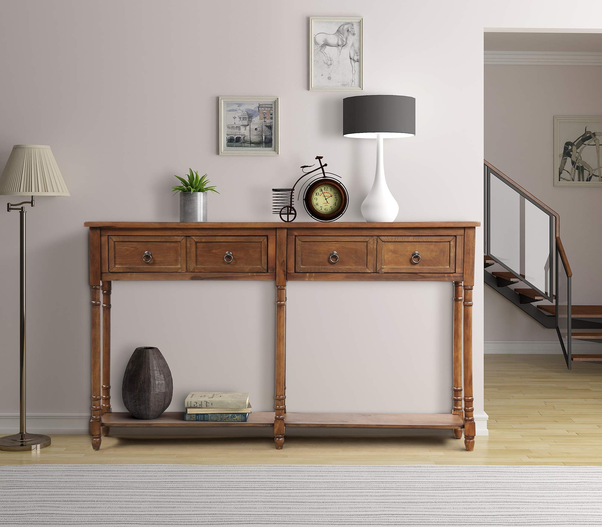 Antique Brown Console Table with Drawers & Bottom Shelf - Entryway, Hallway & Sofa Table for Living Room, Bedroom & Office Decor