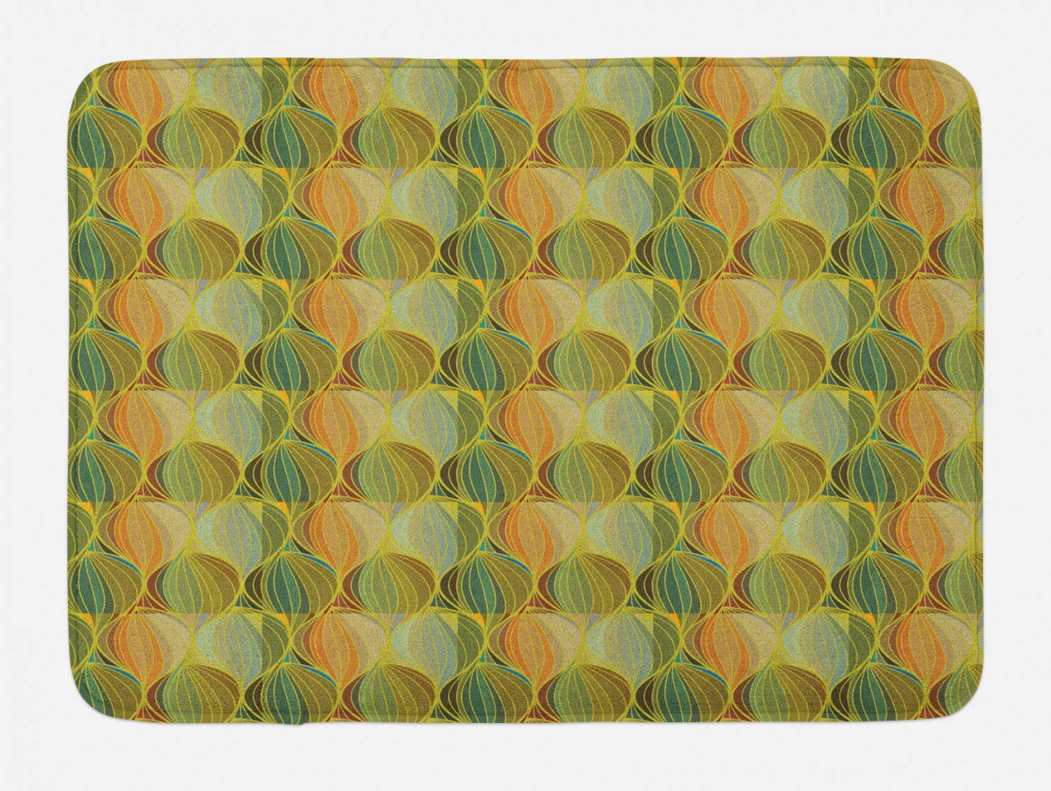 Ambesonne Non-Slip Plush Bath Mat - Abstract Wavy Stripes & Leafy Shades Design, 30