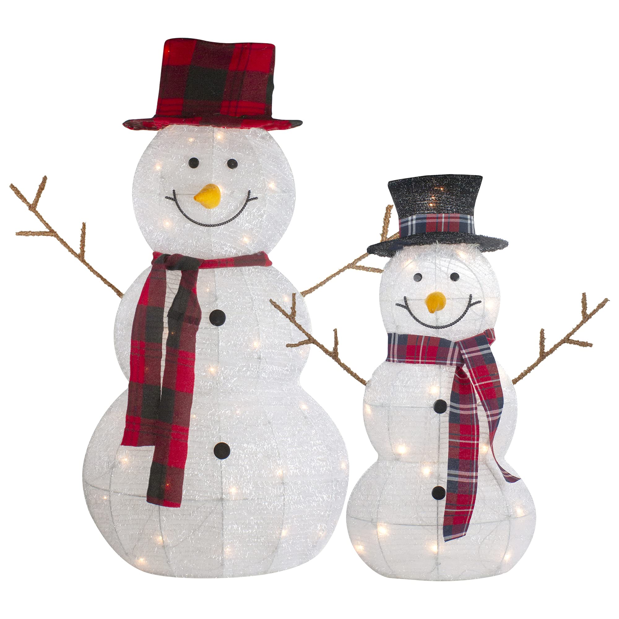 Northlight Lighted Tinsel Snowmen Family Outdoor Christmas Decorations - Set of 2 with Clear LED Lights for Holiday Yard, Garden, and Porch Decor