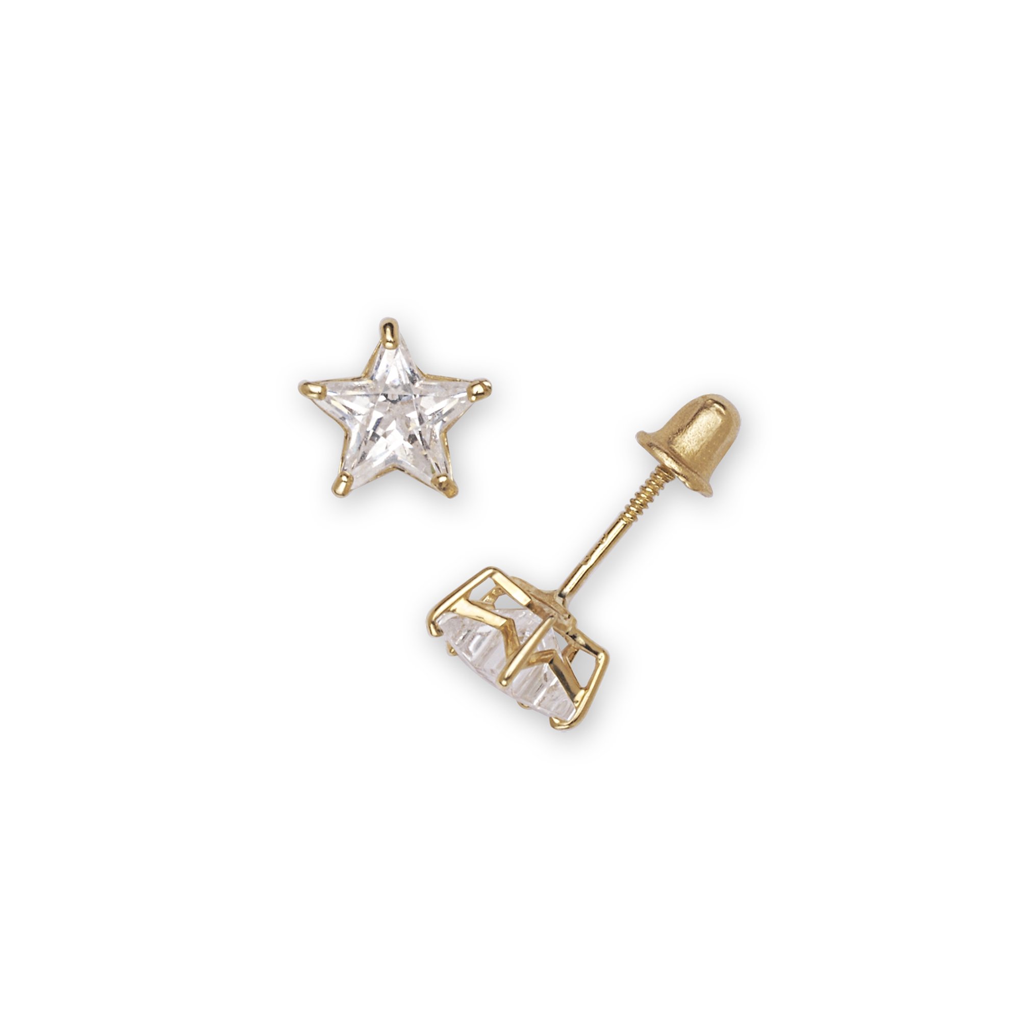 14K Yellow Gold 6x6mm Star CZ Cubic Zirconia Simulated Diamond Screw Back Earrings for Women - Elegant Jewelry Gift for Birthday, Anniversary & Special Occasions