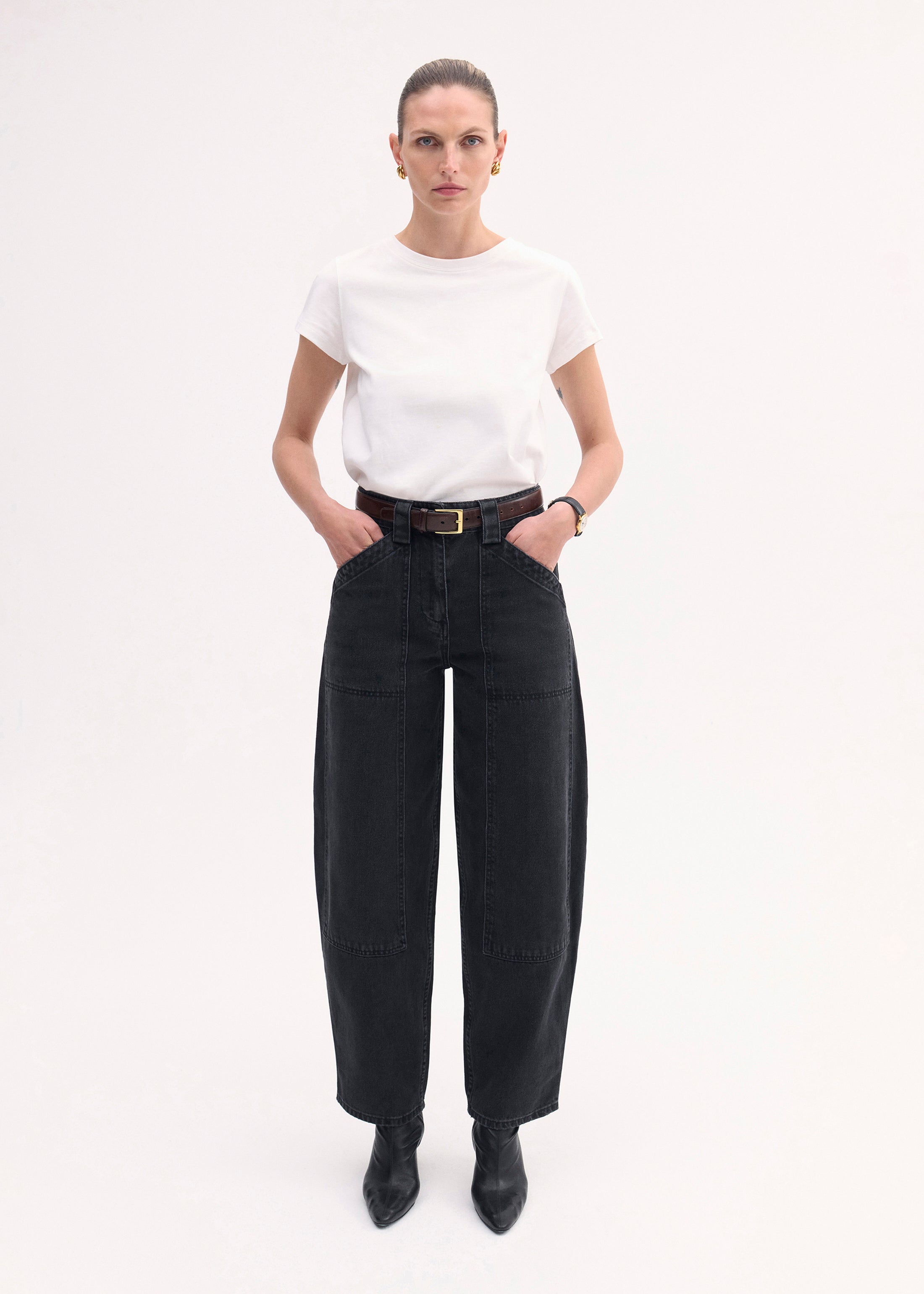Stylish Black Denim Patch Pocket Pants for Men & Women - Perfect for Casual Wear, Work & Everyday Outfits