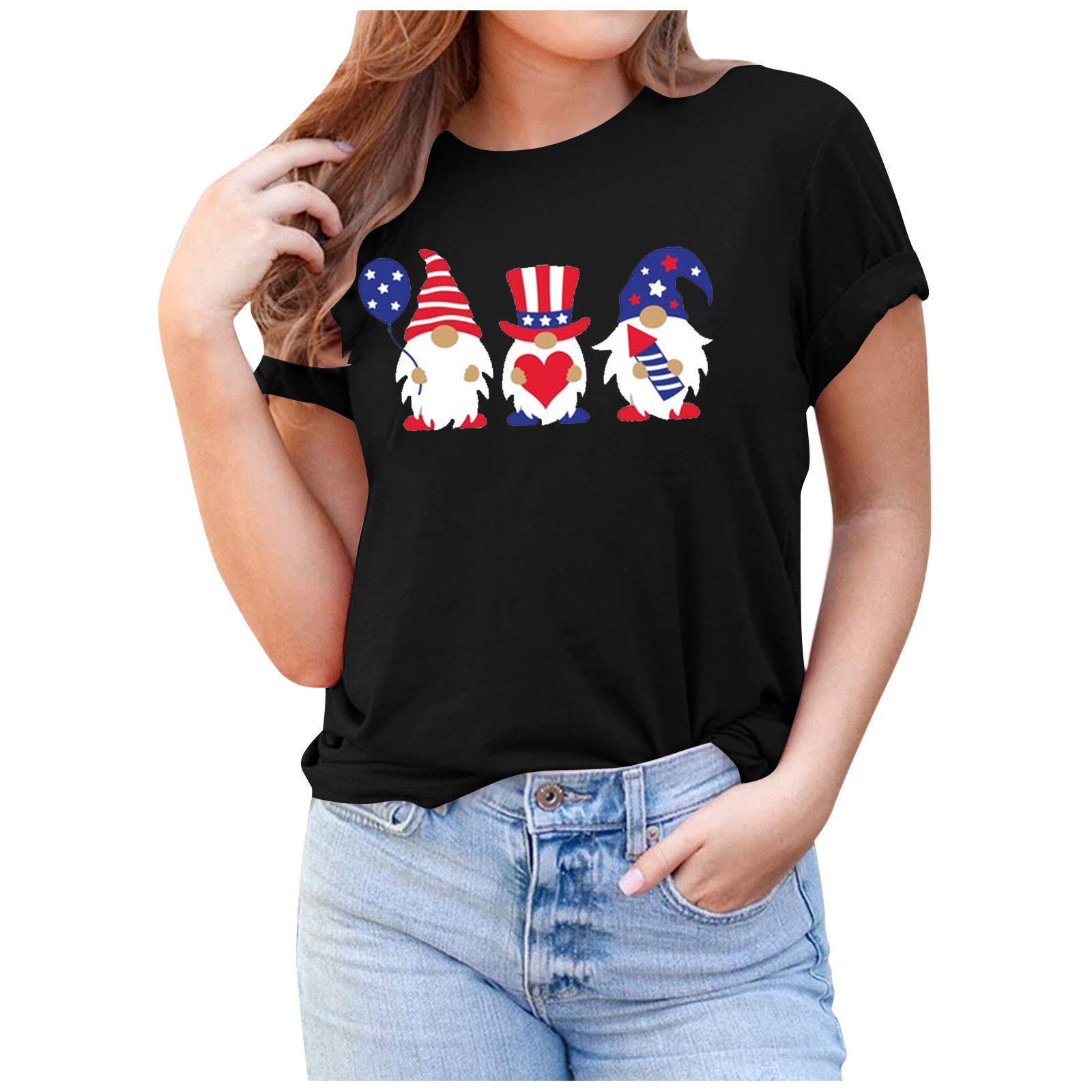 4th of July Patriotic T-Shirts for Women - Plus Size American Flag Shirts - Independence Day Outfit for Women - Perfect for BBQ, Fireworks & Celebrations