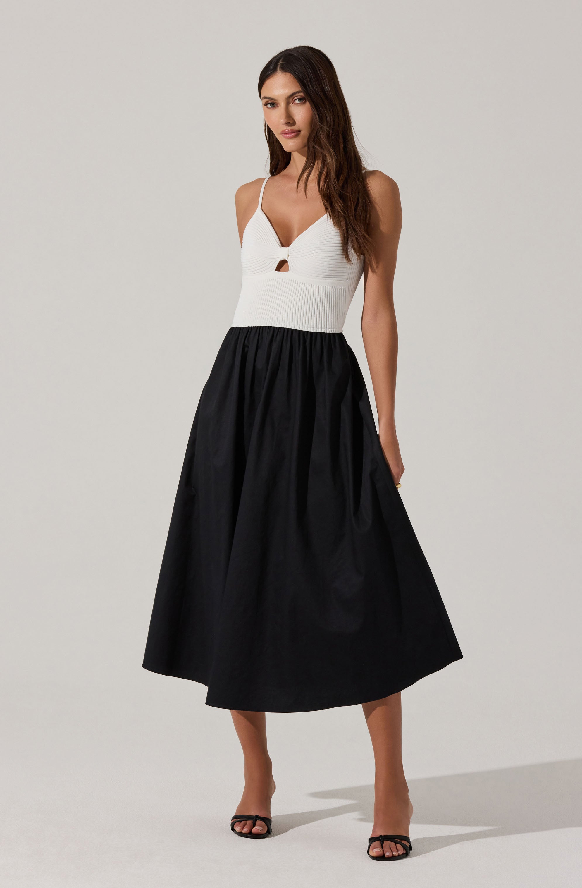 Stylish Contrast Mixed Media Midi Dress for Women - Perfect for Casual Outings, Date Nights & Office Wear