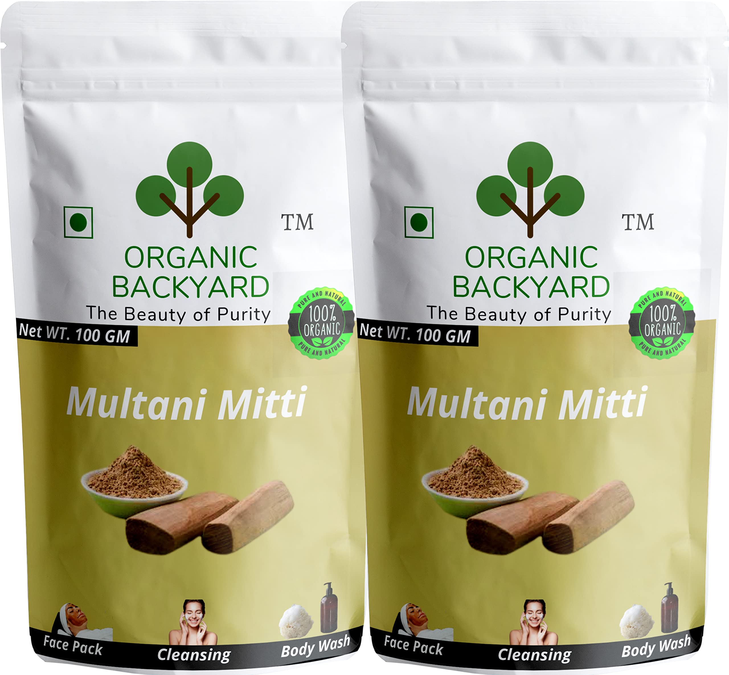 100% Natural Organic Multani Mitti (Fuller's Earth) Powder - 100g x 2 Pack for Glowing Skin & Face Care | Vegan Clay Mask for Acne, Blackheads & Oil Control | Perfect for Spa Day & At-Home Skincare Routine