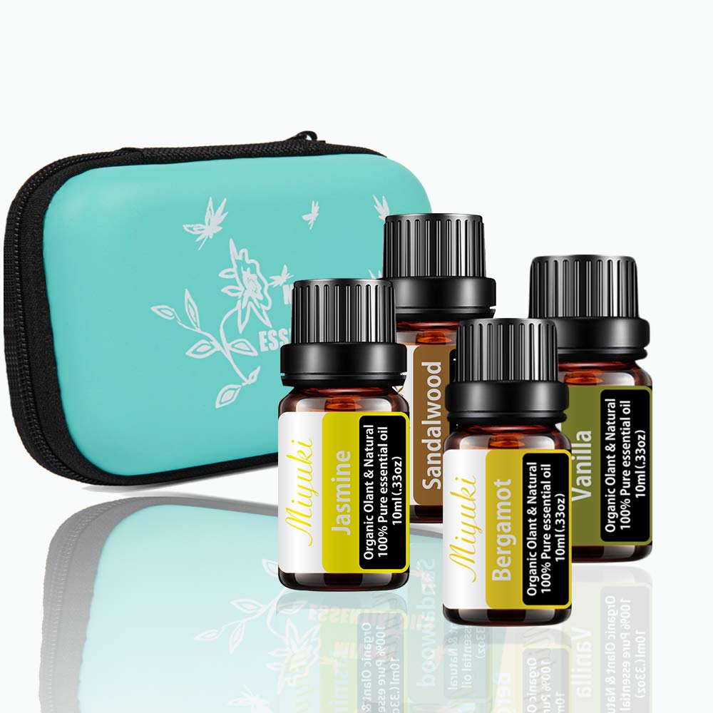 Premium Essential Oil Set for Diffusers - Vanilla, Jasmine, Bergamot & Sandalwood (4x10ml) | Aromatherapy for Relaxation, Meditation & Home Spa