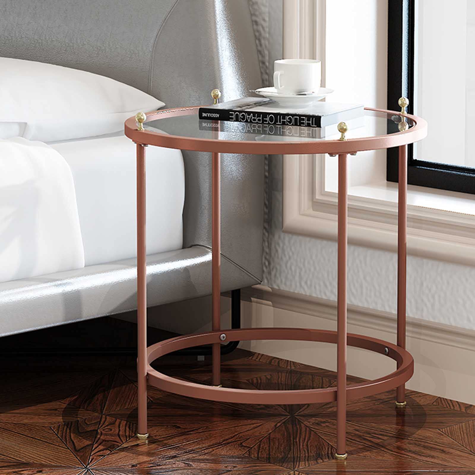 Laufee Tempered Glass Coffee Table - Modern Round Living Room Table with Storage, Rose Gold Metal Frame, Easy Assembly | Perfect for Small Spaces, Apartments & Stylish Home Decor