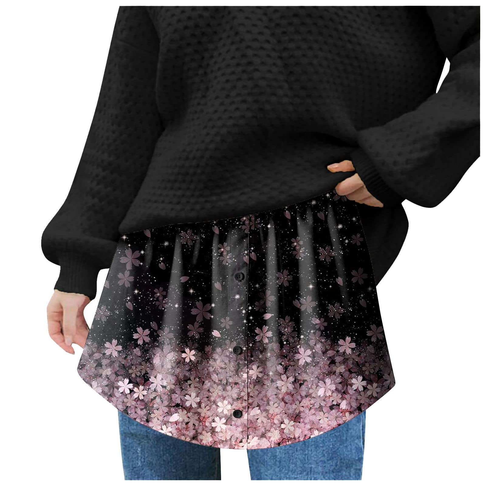 Women's Adjustable Layering Fake Top Shirt Extender Mini Skirt - Solid Color Half-Length Split Hem for Stylish Outfits | Perfect for Layering, Office Wear & Casual Fashion