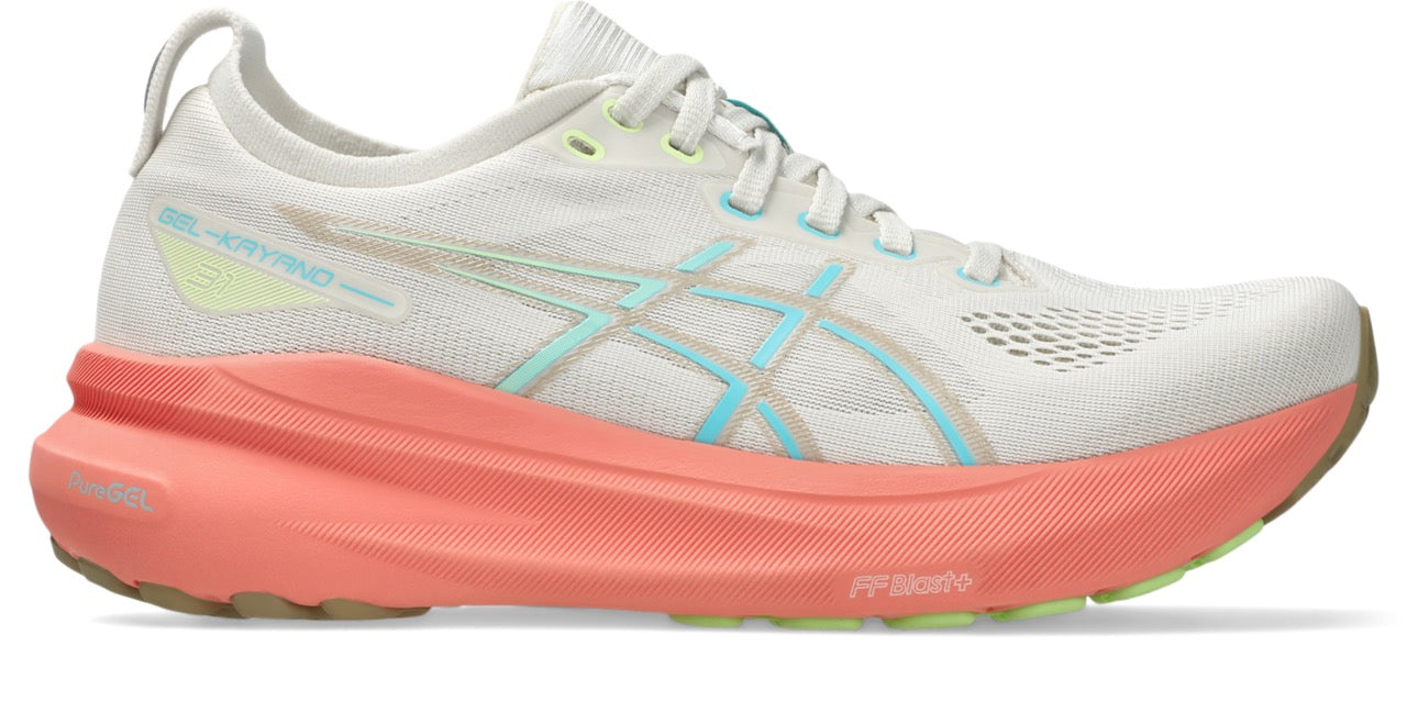 ASICS Women's GEL-Kayano 31 Running Shoes - Lightweight Stability Sneakers for Women with Cushioning Support (Birch/Energy Aqua) - Perfect for Road Running, Jogging & Gym Workouts