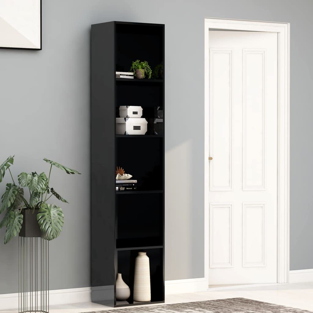 5-Tier Bookcase Shelf - Freestanding Storage Organizer for Books, Toys & Decor | Modern High Gloss Black Bookshelf for Living Room, Bedroom, Office & Study | Space-Saving Home Furniture Solution