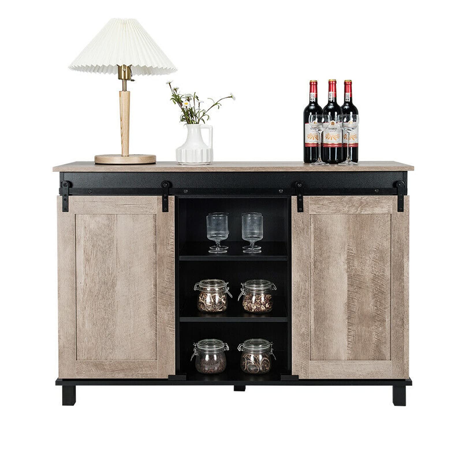 LHONE Buffet Cabinet with Sliding Barn Doors - Coffee Bar & Kitchen Sideboard Storage Cabinet, Wood Cupboard Pantry with Adjustable Shelves for Kitchen, Dining & Living Room | Perfect for Farmhouse Decor, Entertaining Guests & Organizing Dishes