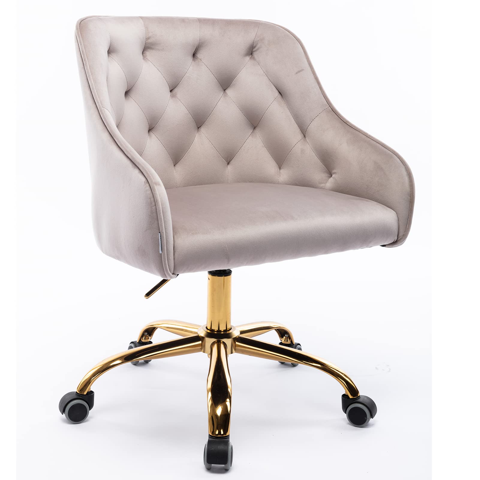 Velvet Mid-Back Office Chair with Wheels & Arms - Adjustable Height Swivel Computer Desk Chair, Tufted Upholstered Rolling Task Chair for Home Office, Study or Vanity (Gray) - Perfect for Remote Work, Gaming & Online Classes
