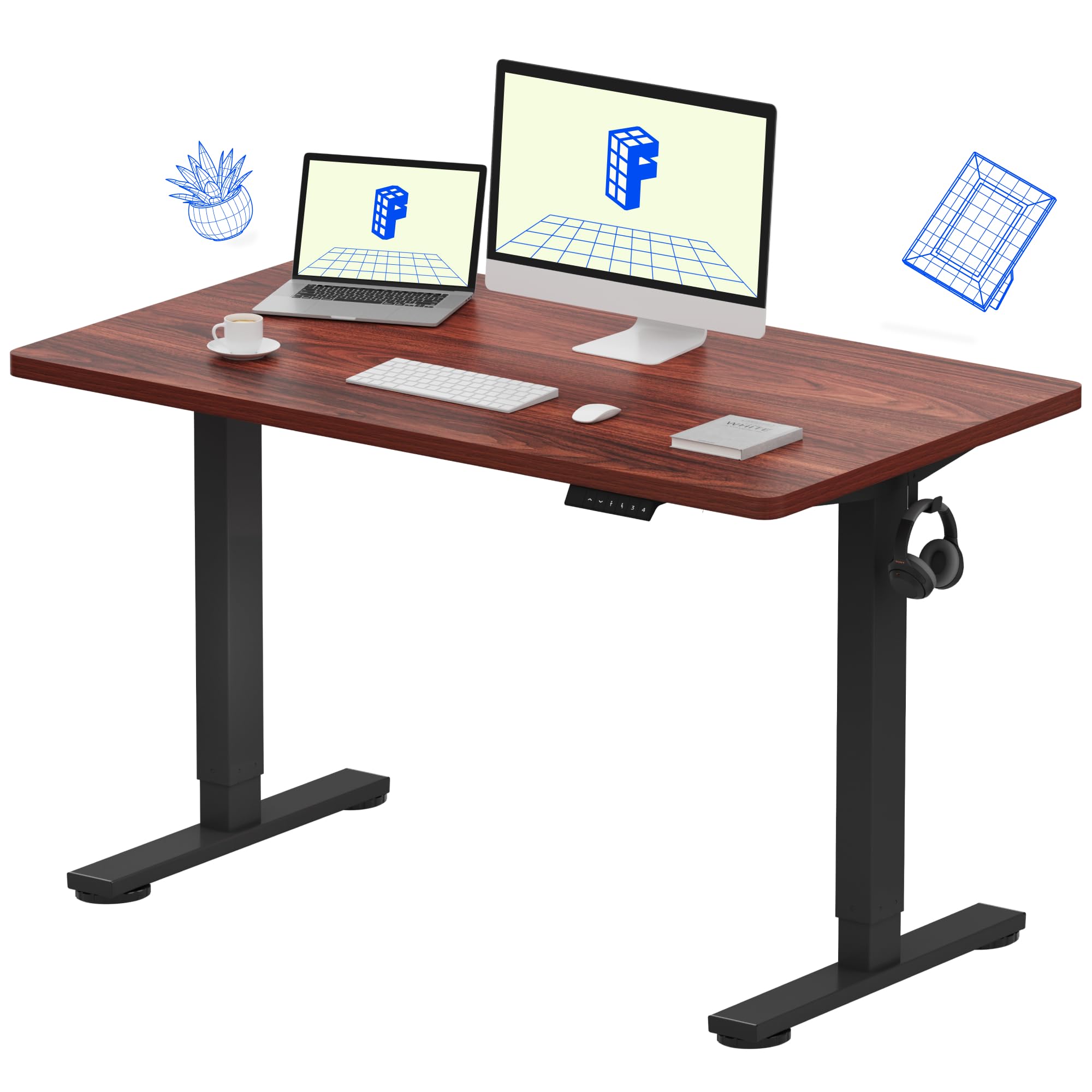 FLEXISPOT EN1 Electric Standing Desk 48 x 24 Inches - Height Adjustable Sit Stand Desk for Home Office, Black Frame with Mahogany Top (2 Packages) | Ergonomic Workspace Solution for Productivity & Comfort