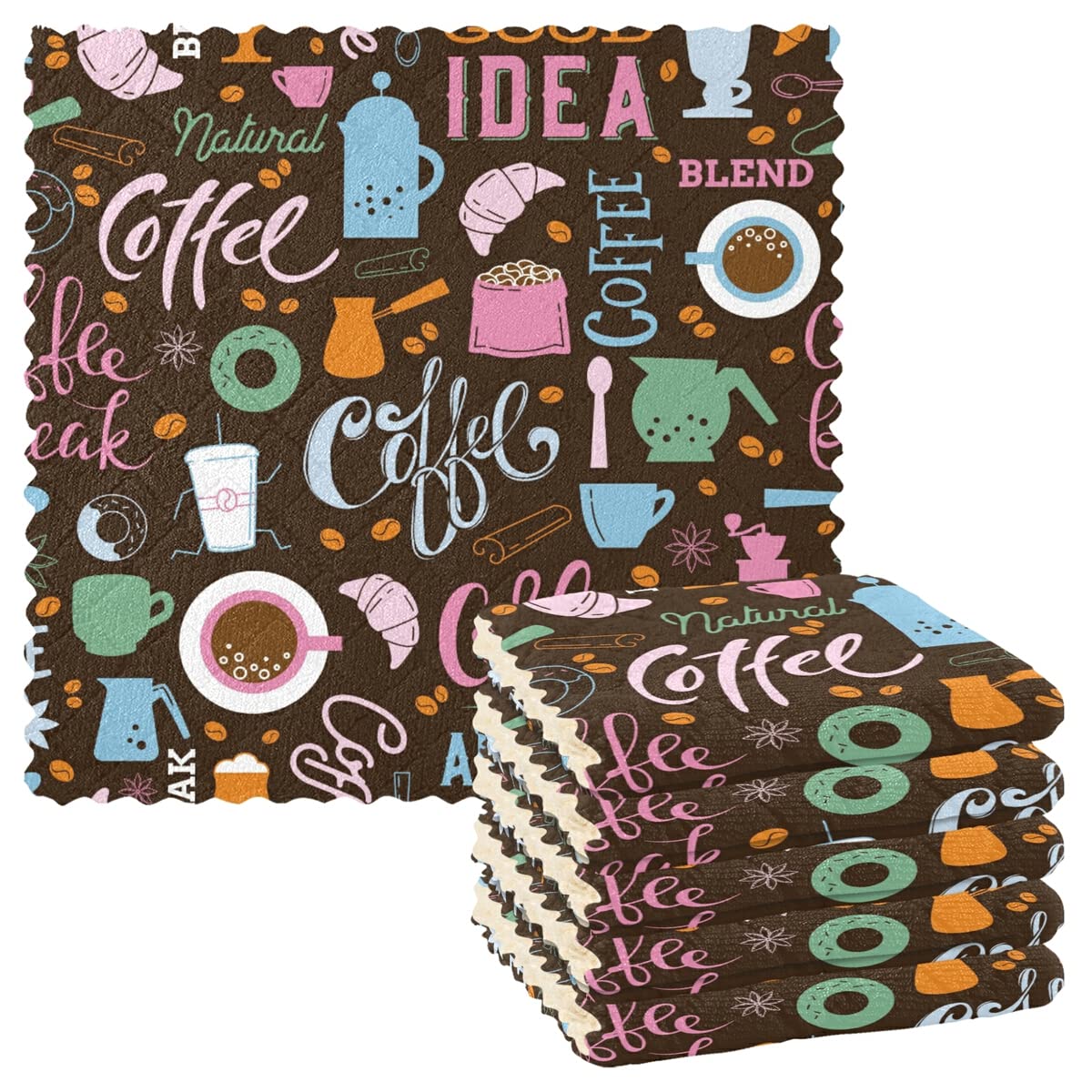 DOMIKING 6-Pack Reusable Coffee Cup Kitchen Towels - Super Absorbent Dish Cloths, Hand Towels for Kitchen Counter & Cleaning - Eco-Friendly Kitchen Accessories for Coffee Shops, Restaurants & Home Use