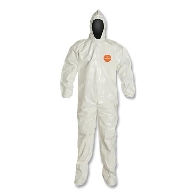DuPont Tychem SL122BWH2X001200 Coverall with Zip Front & Storm Flap - Attached Socks | Chemical Protective Suit for Hazardous Work Environments | Ideal for Industrial Safety, Emergency Response & Laboratory Use