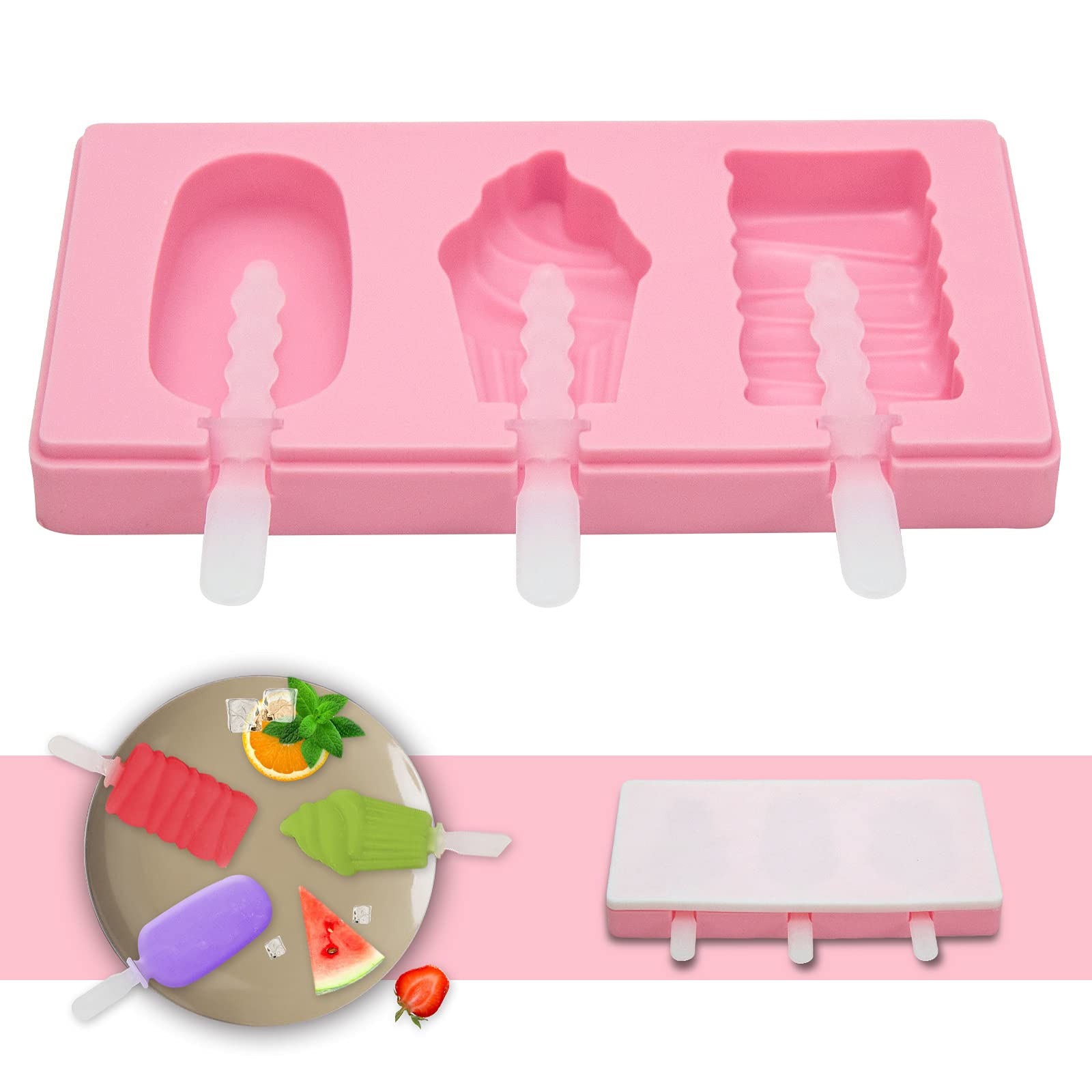 BPA-Free Silicone Popsicle Molds with Lid - 3 Cavity Reusable Ice Cream Maker for Homemade DIY Frozen Treats | Perfect for Summer Snacks, Kids Parties & Healthy Desserts