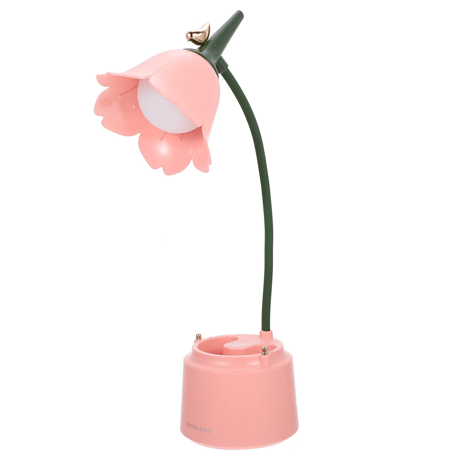 Uonlytech Pink Flower LED Desk Lamp - Flexible Gooseneck Eye-Caring Reading Light with USB Rechargeable & Stepless Dimming - Perfect for Dorm, Office, Study Room & Bedside Night Light
