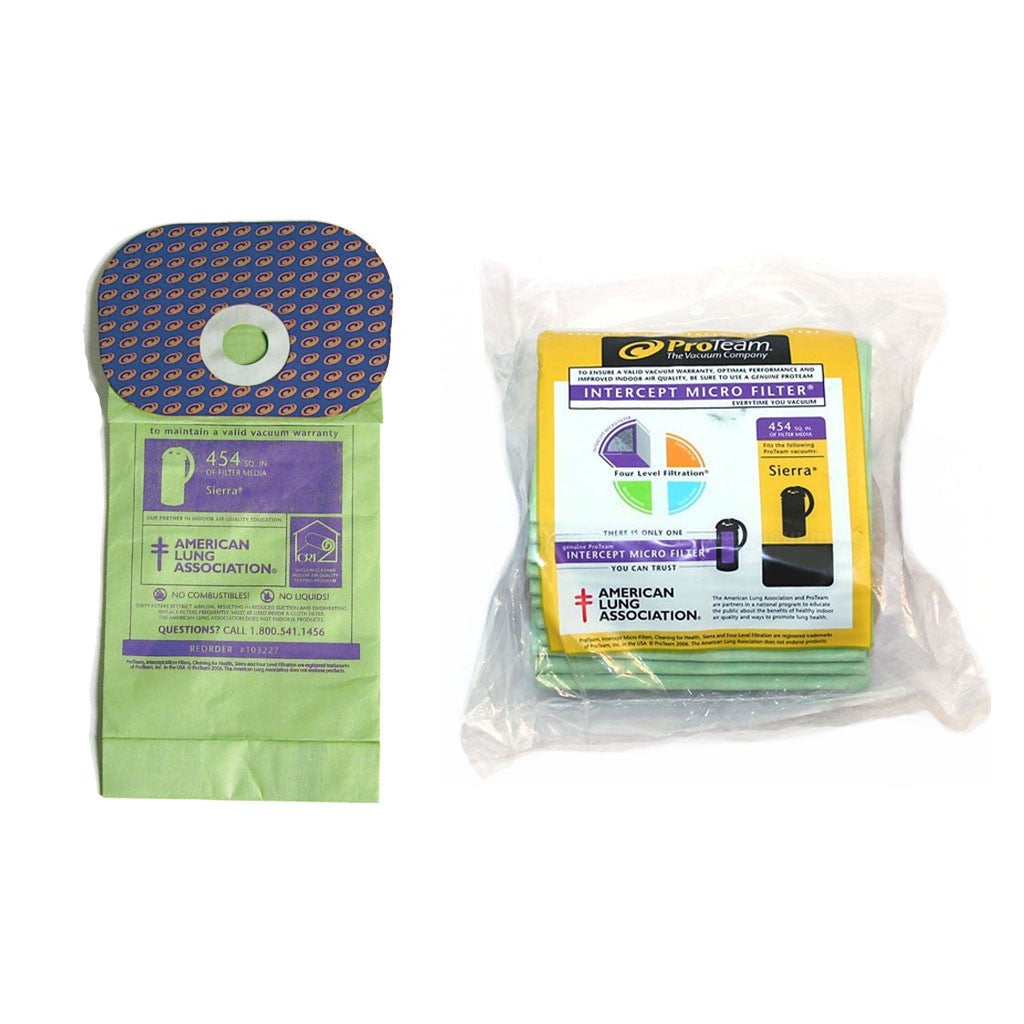 ProTeam 103227 Sierra Backpack Vacuum Bags (10 Pack) - HEPA Filtration Replacement Bags for ProTeam Backpack Vacuums - Ideal for Commercial Cleaning, Schools, and Office Maintenance