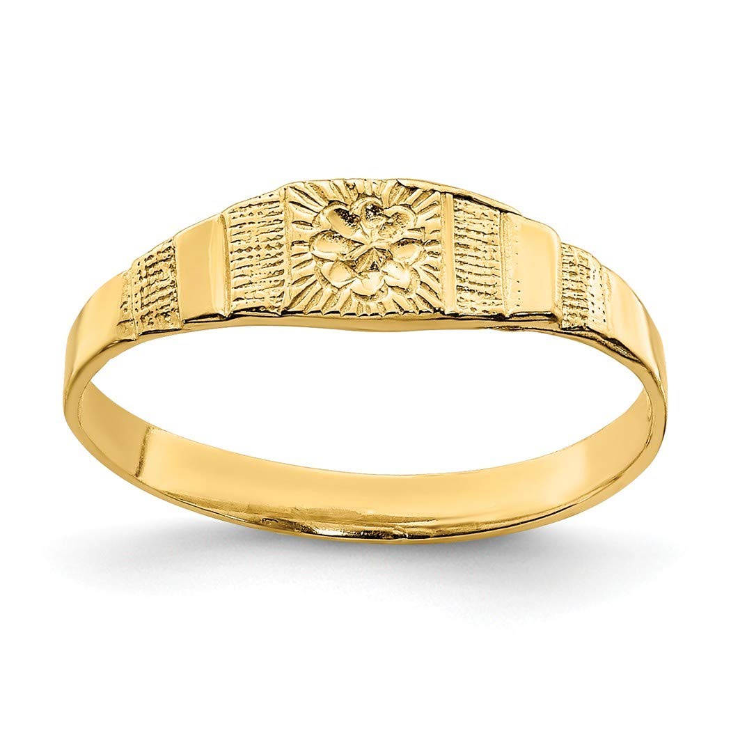 14K Gold Flower Engraved Baby Band Ring - Size 3 Dainty Jewelry Gift for Women, New Moms, Christening & Baptism Gifts, First Birthday Present