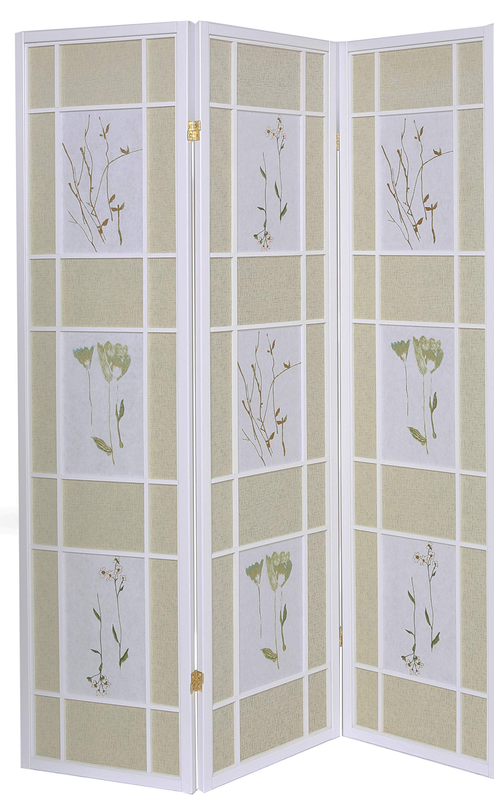 Legacy Decor 3 or 4 Panel Floral Room Divider with Wood Frame & Shoji Paper - White 3-Panel Folding Screen for Home Office, Bedroom Privacy, or Asian-Inspired Decor