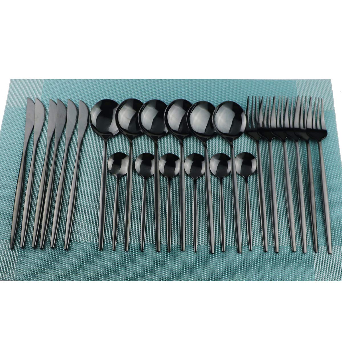Gugrida 24-Piece Stainless Steel Flatware Set - 18/10 Mirror Polished Silverware with Forks, Spoons & Knives | Durable Reusable Cutlery Set for Dining, Kitchen & Restaurant | Perfect for Family Gatherings, Dinner Parties & Daily Use (6-Piece, Black)