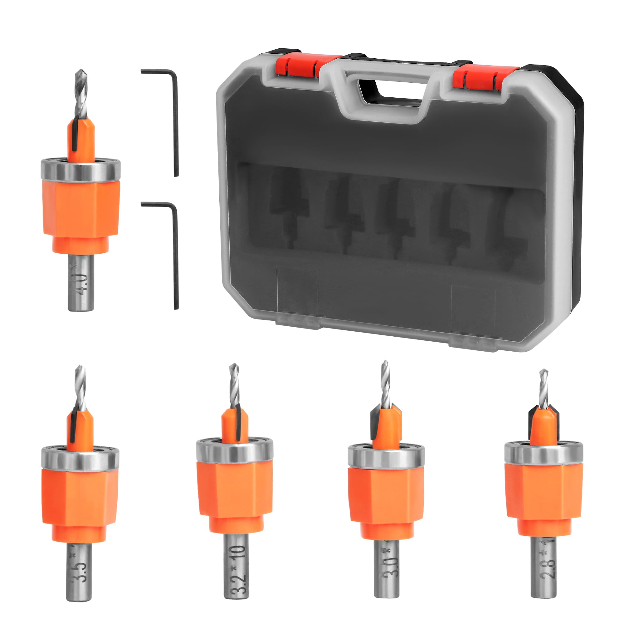 5Pcs Countersink Drill Bit Set - Adjustable Depth Woodworking Kit with 1/8