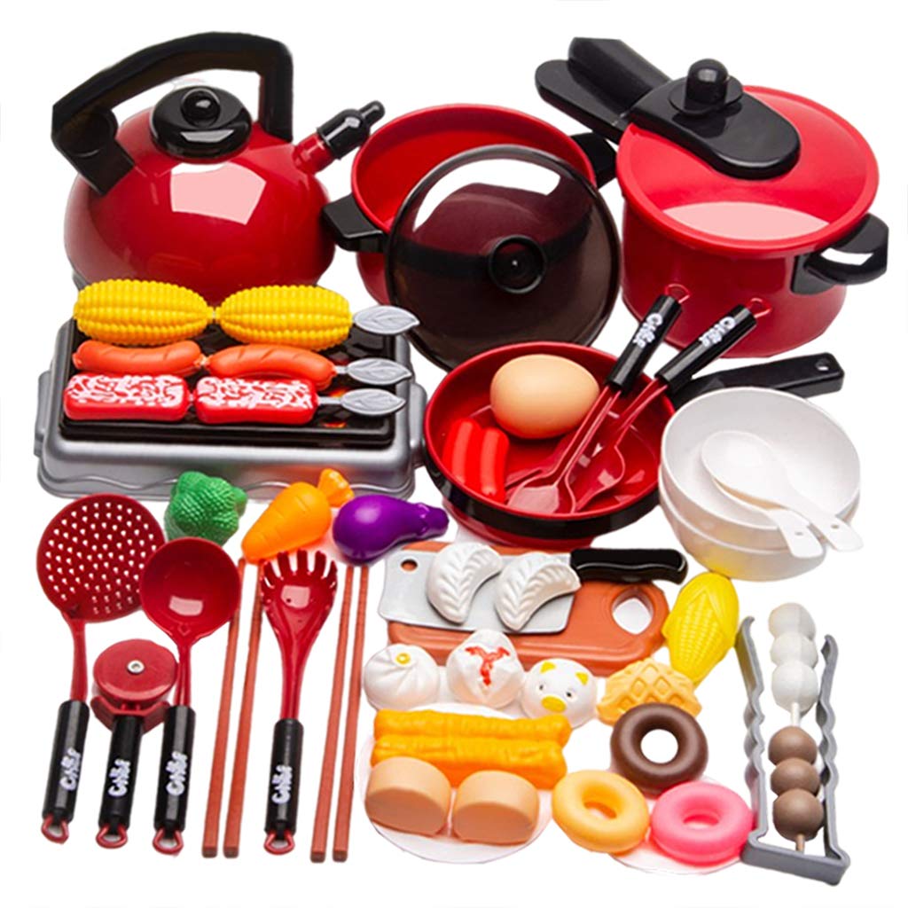 Almencla 51-Piece Kids Kitchen Playset - Pretend Play Cooking Toys with Pots, Pans, Utensils & Vegetables - Educational Role Play for Toddlers & Preschoolers - Perfect for Birthday Gifts & Indoor Playtime