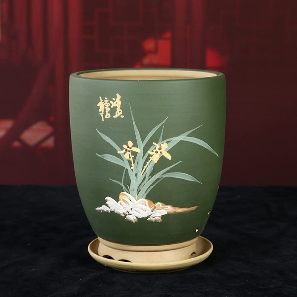 Premium Purple Clay Orchid Pot with Drainage Tray - Handcrafted Ceramic Flower Planter for Plants, Flowers, Office & Hotel Decor - Ideal for Orchids, Succulents & Indoor Gardening