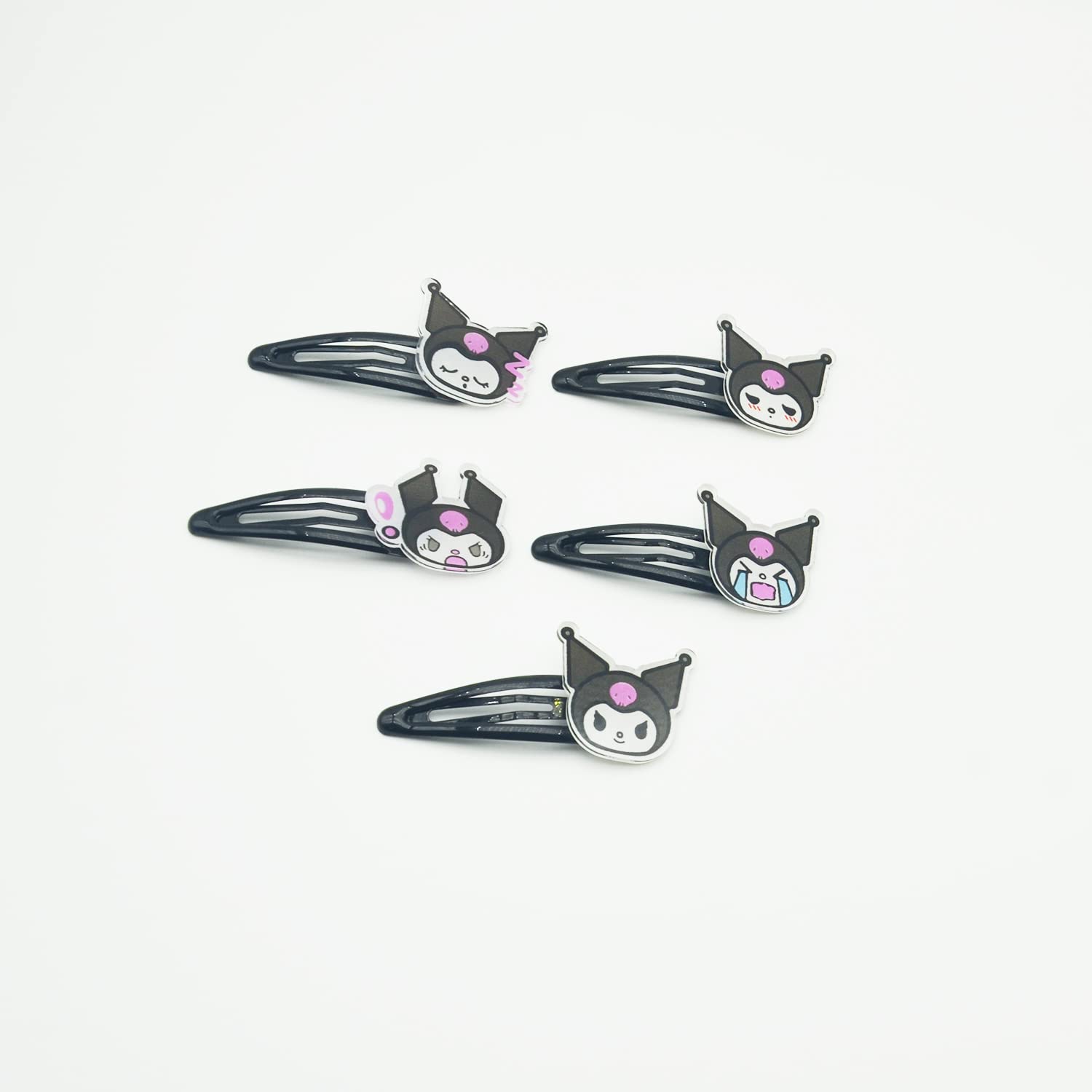 Rondlaho Hair Clips - 5 Pack Cute Cartoon Kumi Metal Snap Hair Clips for Girls, Kids & Teens - 2.36 Inch Black Acrylic Hairpins - Hair Accessories for School, Parties & Everyday Use - 8 Count
