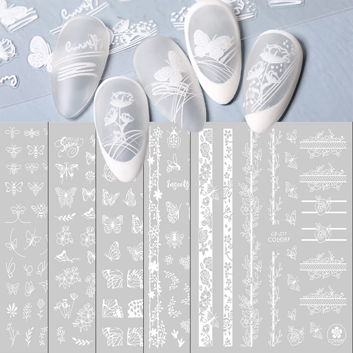 3D Self-Adhesive Butterfly Nail Art Stickers - White Floral & Bee Nail Decals for Manicure | DIY Nail Decorations for Parties, Weddings & Everyday Wear