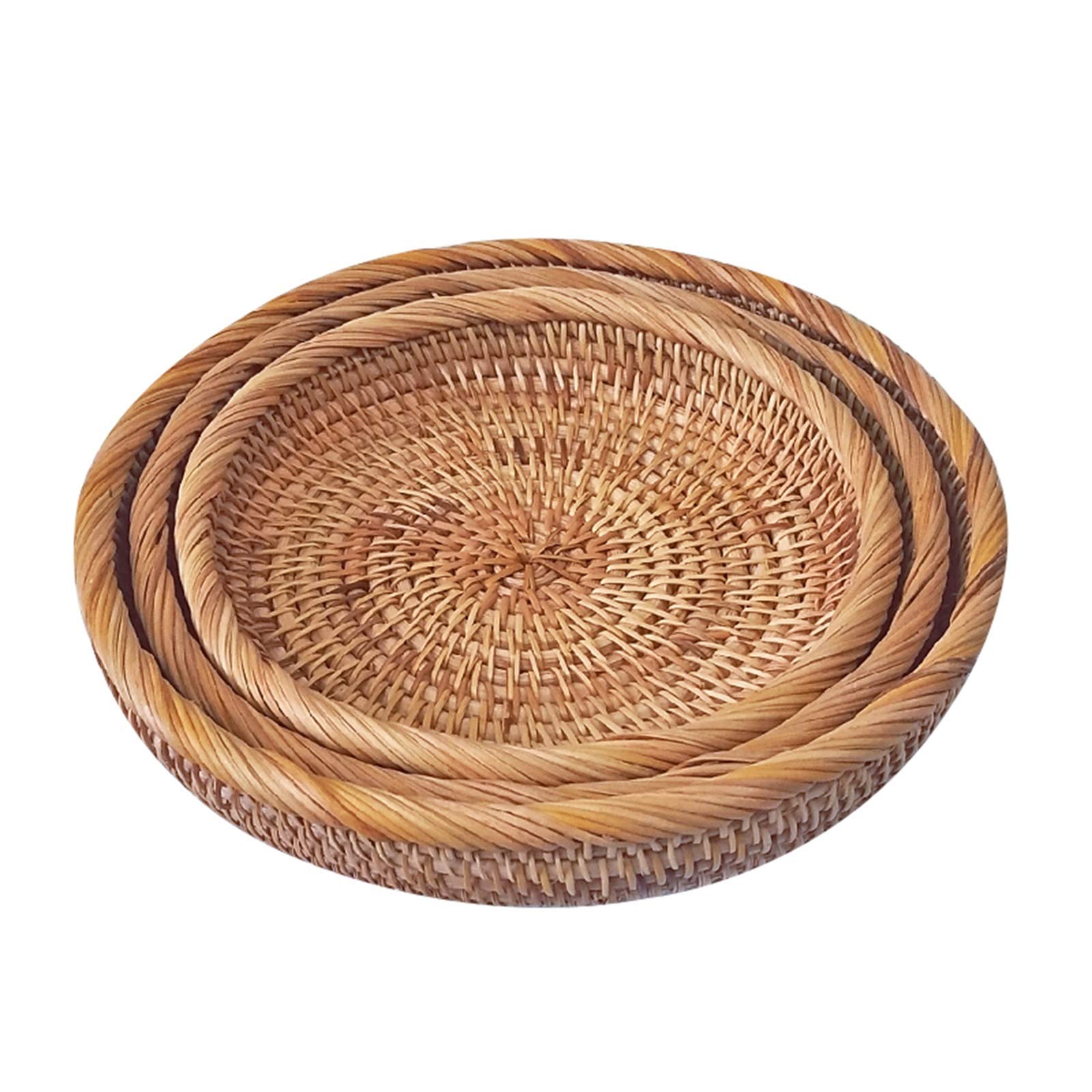 MAHFEI Round Woven Bread Basket Set - 3PCS Natural Rattan Storage Baskets for Bread Rolls, Fruits, Vegetables & Snacks - Handwoven Kitchen & Restaurant Organizer (Brown) - Perfect for Dining Table, Picnic, and Party Serving