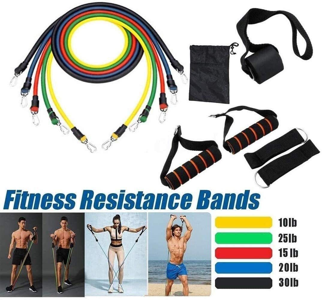 Premium 11-Piece ZCM Resistance Bands Set - Natural Rubber Latex Exercise Bands for Full Body Workout, Strength Training & Home Gym | Ideal for Yoga, Pilates, Physical Therapy & Fitness Enthusiasts