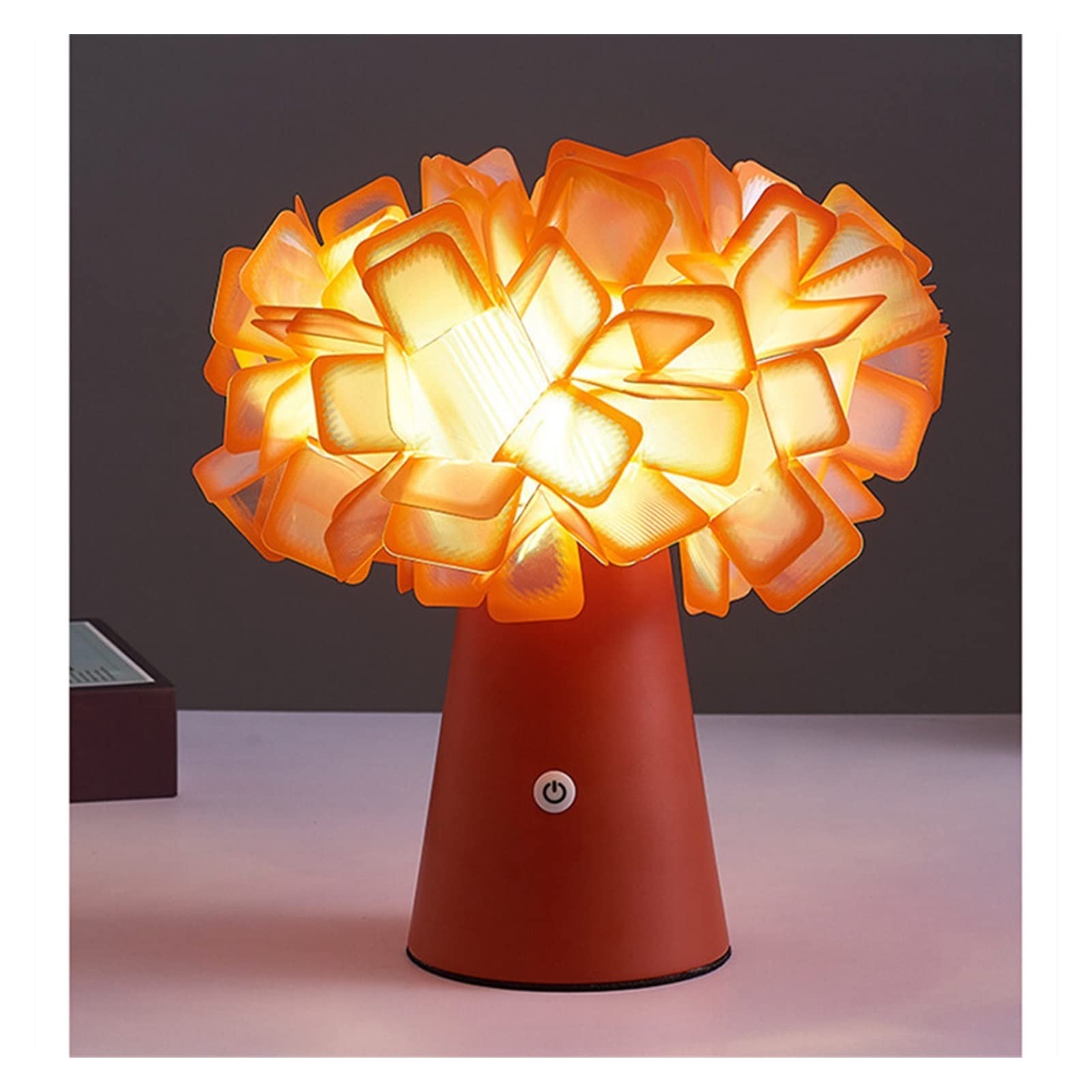 Nordic Style Rechargeable LED Table Lamp with Touch Dimming - Bedside, Desk, Restaurant & Bar Atmosphere Light - Rose Gift Idea (Red Lampshade) for Bedroom, Living Room & Office Decor