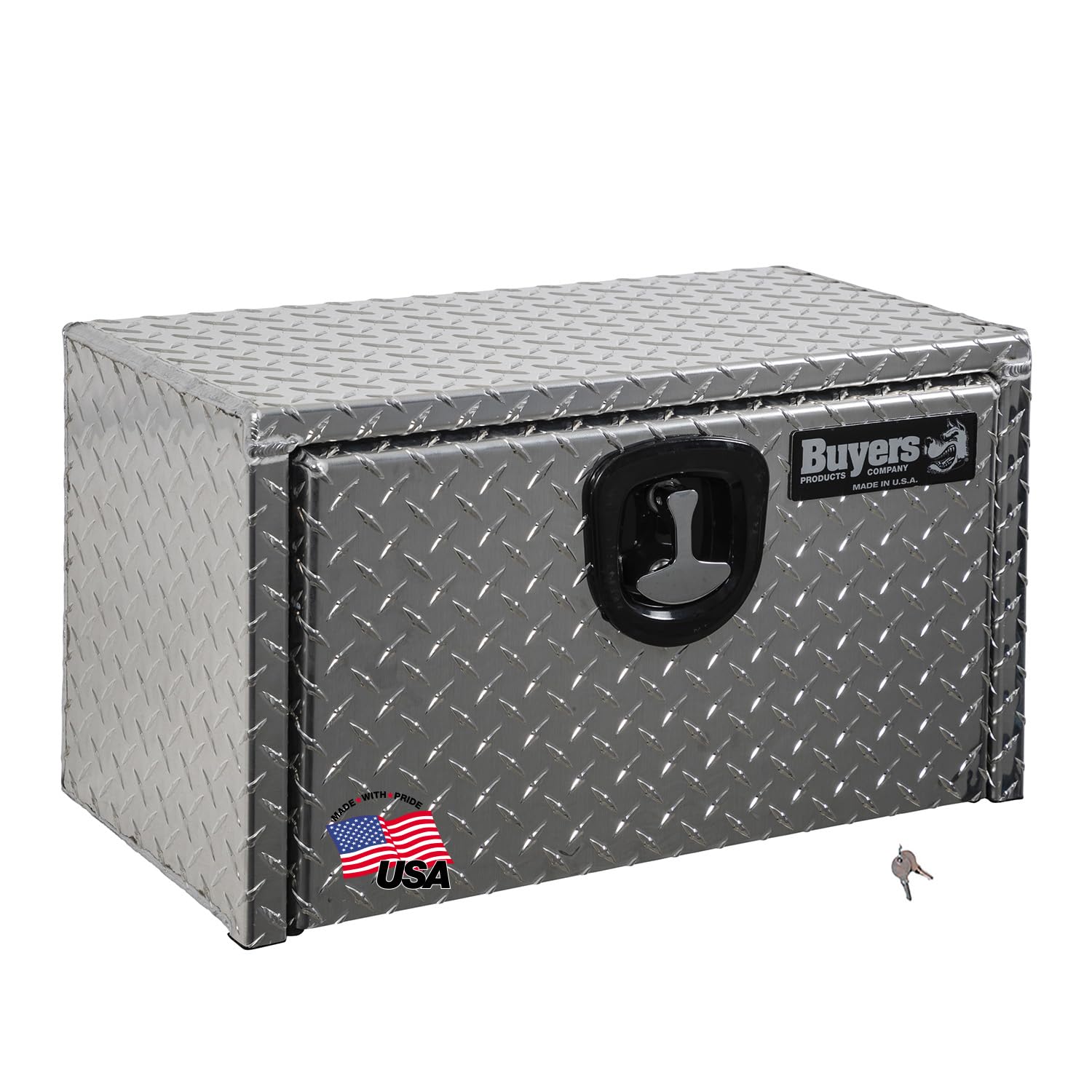 Diamond Tread Aluminum Underbody Truck Tool Box with Compression Latch - 14x12x16 Inch Heavy Duty Storage Box for Pickup Trucks | Made in USA | Perfect for Construction, Landscaping & Automotive Tools Organization