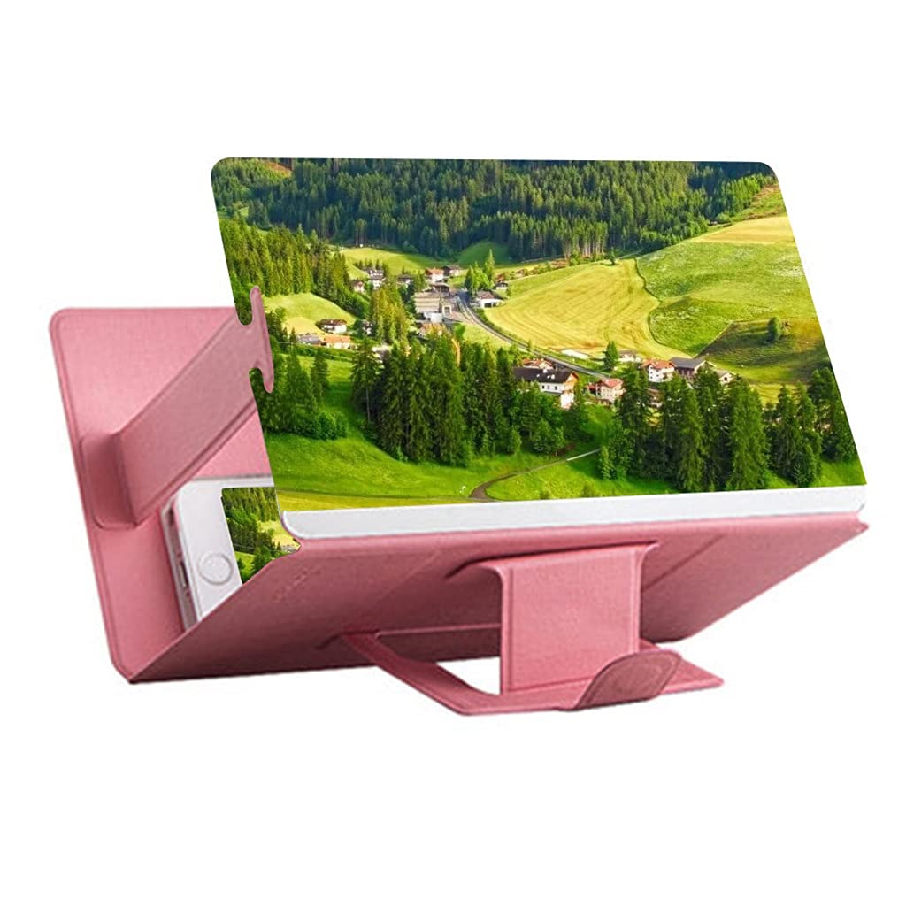 8inch 3D Phone Screen Magnifier - Foldable Leather Stand for Mobile Phones & Tablets | HD Stereoscopic Viewing Amplifier | Desktop Phone Holder (Red) - Perfect for Movie Watching, Gaming & Video Calls