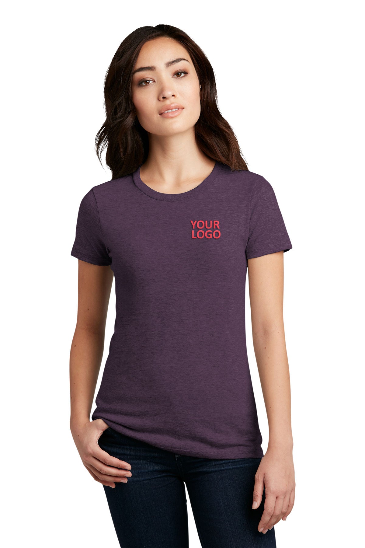 District Made Women's Perfect Blend Crew Tee - Soft Heathered Eggplant Cotton T-Shirt for Casual Wear & Everyday Comfort