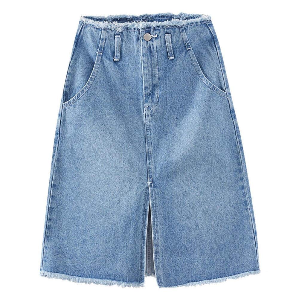 Women's High Waist Denim Skirt with Front Split - Trendy Mid-Length Novelty Skirt for Casual Outfits, Date Nights & Summer Fashion