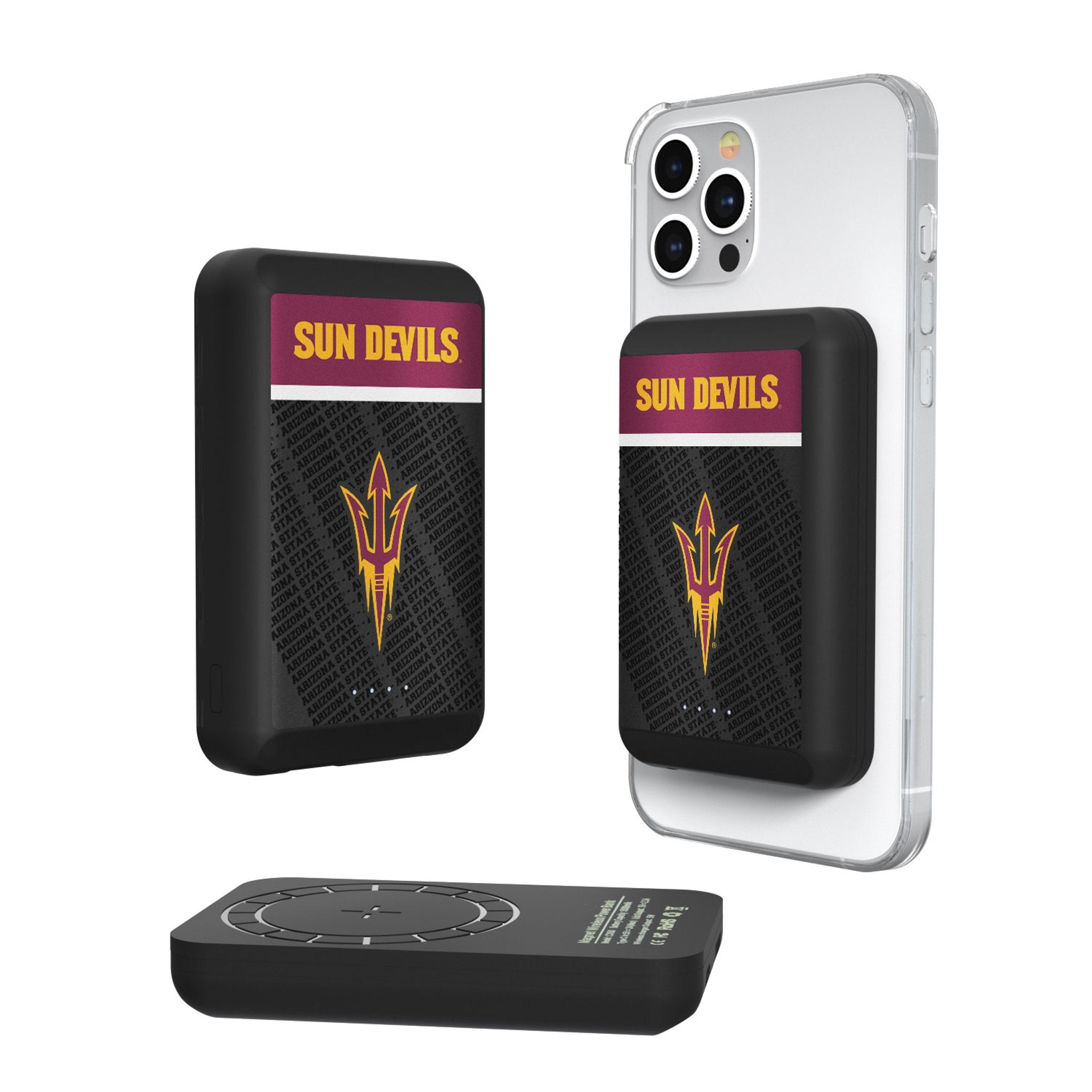 Arizona State University Sun Devils Endzone Plus Wireless Magnetic Power Bank - Portable Charger for iPhone, Android, and Wireless Devices - Perfect for Travel, Work, and Game Day