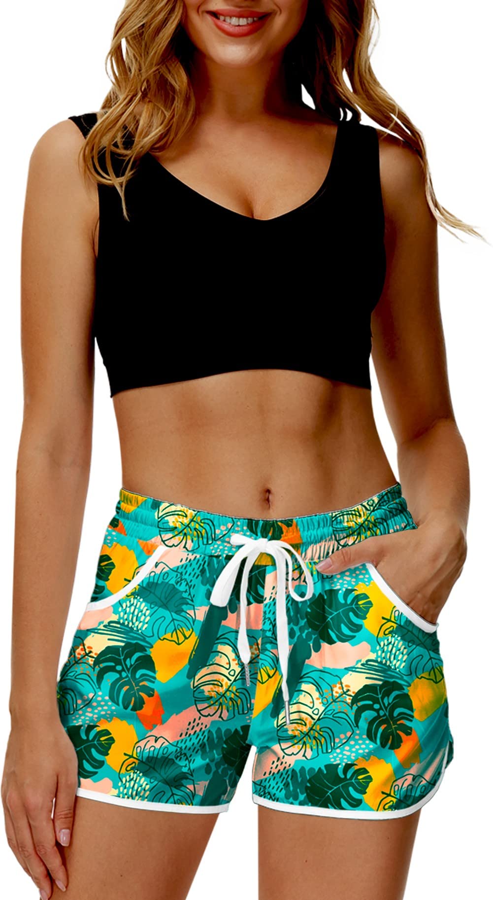 Deerose Women's Summer Board Shorts - Quick Dry Swim Shorts with Tropical Hawaiian Print for Beach, Pool & Surfing | Perfect for Swimming, Vacation & Water Sports