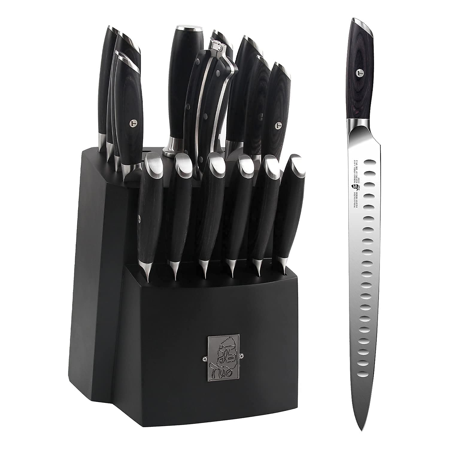 12-inch TUO Slicing Carving Knife & 17-Piece Kitchen Knife Set - Premium German HC Steel with Pakkawood Handle - Perfect for Brisket, Turkey, Meat Slicing - FALCON SERIES with Gift Box - Ideal for Home Chefs, BBQ Enthusiasts & Professional Kitchens