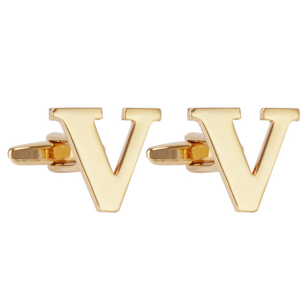 Men's Gold Alphabet Cufflinks - Elegant Initial Letter Cuff Links Set with Gift Box for Weddings, Business & Formal Events