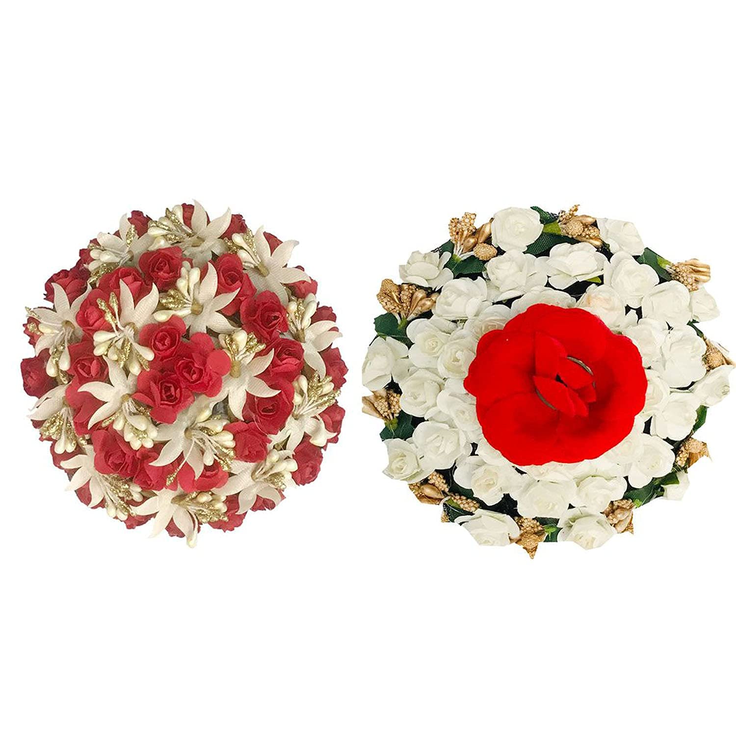 GadinFashion™ Artificial Flower Juda Hair Gajra & Hair Bun for Girls - 2 Pack Multicolor Hair Accessories for Weddings, Parties & Special Occasions